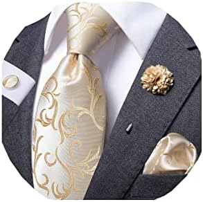 Dubulle Mens Tie e Lapeel Pin Flor Silk Gcoectie Hankerchief Bufflinks Conjunto para homens Paisley Solid Stripe 4pcs