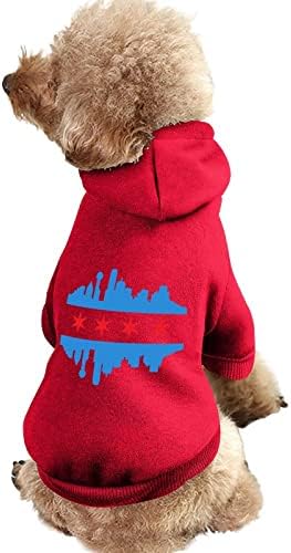 Bandeira de Chicago com edifícios Skyline Fashion Pet Hoodies macios roupas de cachorro quente suéter de estimação durável com chapéu