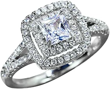 2023 Feminina Full Square Zirconia Full Bling Diamond noivado Anel de casamento Slim Ring