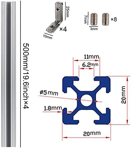 Kit de trilho de extrusão de alumínio, 4pcs 2020 Rail linear padrão europeu padrão, suporte de perfil de metal quadrado