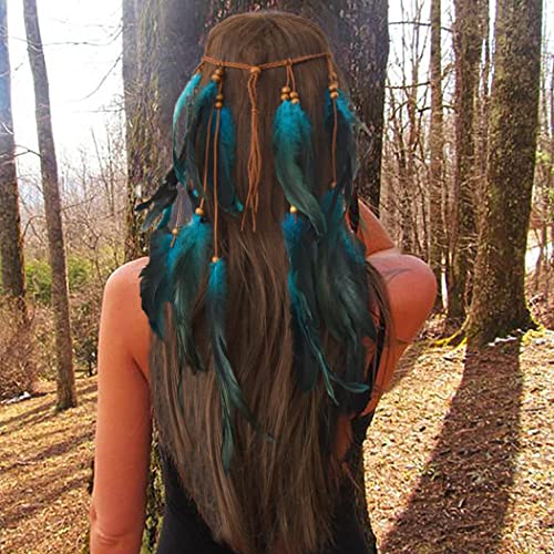 Cakure boho penas faixas para a cabeça indianas figurina cigana de penas azul hippie de banda de cabeceira da cabeça do festival