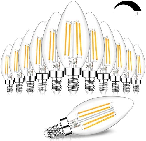 Bulbos de candelabra LED de 12 pacote E12, equivalente, 2700k de 2700k, branco macio, 600 lúmens B11 Base de vela 6W