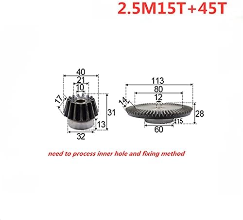 ZhengGuifang ZGF-BR 2PCS 1: 3 engrenagem chanfrada 2.5modulus 15teets + 45 dentes pinhões