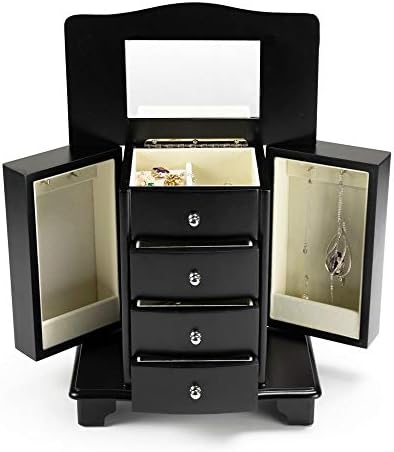 Elegant 18 Note Black Matte Spacious Musical Jewelry Box - Muitas músicas para escolher - Sonata de piano em um major