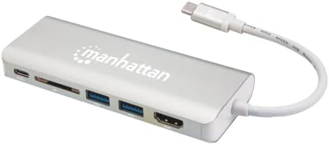 Manhattan Superspeed Adaptador multitor USB-C USB para HDMI, duas portas USB 3.0 A, porta de entrega de energia USB-C, porta Gigabit