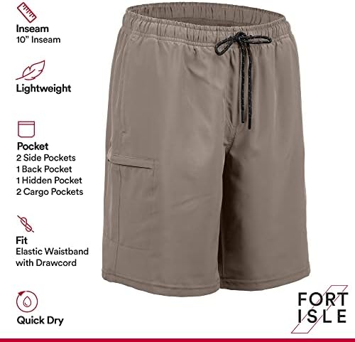 Fort Isle Mens Huncking Shorts 10 polegadas - shorts atléticos secos rápidos para homens | Shorts de ginástica para homens com bolsos