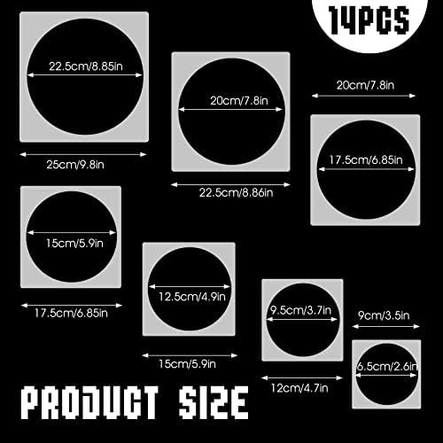 14 peças estêncil circular, modelo de círculo para pintura em madeira, modelos de círculo de plástico modelos de roteador para modelos de medição de madeira para paredes de tecido artes decoração de papel