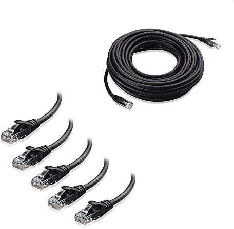 Cabo Materias de 1 pacote de 1 pacote de 35 pés CABO LONG CAT6 ETHERNET em preto e 5 pés de 5 pés CABO DE CAT6 ETHERNET CAT6