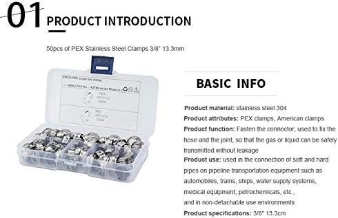 Pacote de 50 pacote de 3/8 polegadas CLAMPS PEX CINH