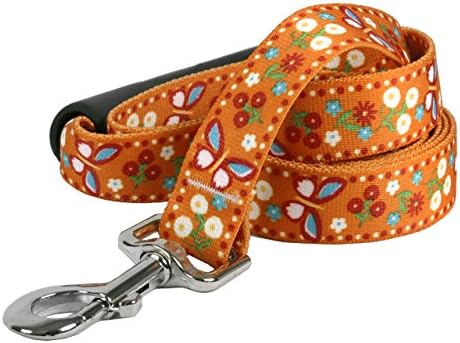 Projeto de cão amarelo Festivo Butterfly Orange Ez-Grip Dog Leash com alça de conforto 1 de largura e 5 ', grande