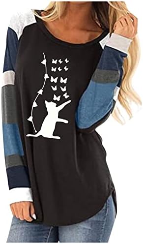 Camisas de manga longa feminina Crewneck Bloups Trendy Lounge Louse Tops Logo Tops Pullover Colorblock STREETHEAW