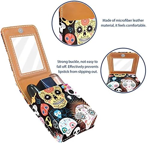 Florals Skulls Multi Color Lip Gloss Batom Case de batom portátil Bolsa de maquiagem Caso de batom de viagem com espelho