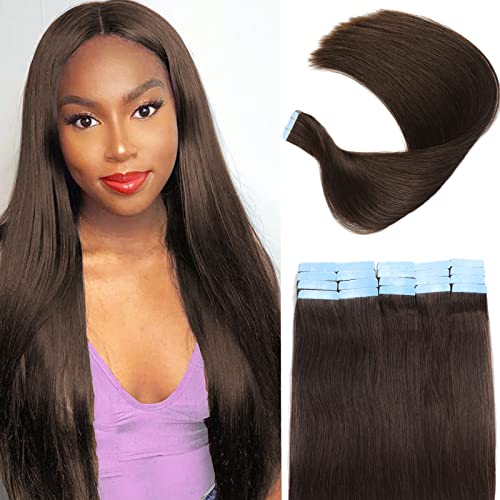 Fita de fita em extensões de cabelo Cabelo humano para mulheres 20pcs/pacote 18 polegadas Extensões de cabelo castanho escuro