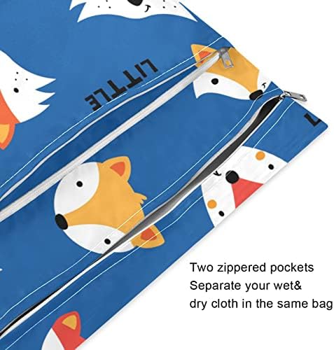 Kigai 2pcs sacos secos molhados para fraldas de pano de bebê fox fox saco reutilizável reutilizável com dois bolsos com zíper e