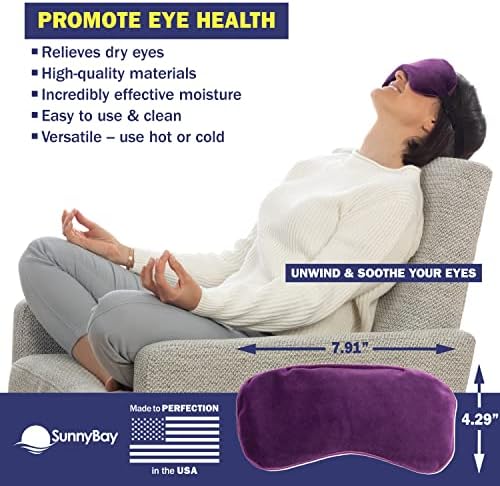 Sunnybay Microwavable Aquecível Máscara para olhos secos, compressão fria e quente úmida para olhos com tira elástica e recheio de contas hidra sem perfume, material de pelúcia macia lavável, 7,9 x 4,3 polegadas