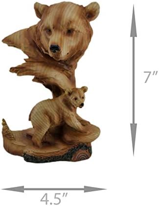 Everspring Import Bear Head com Cub Wood como estatueta de escultura 7 polegadas