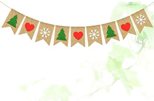 Happyyami Christmas Decor Mantel Garland 2pcs Feliz banner de Natal Banner Banner Jute Bunting Festa de Natal Decoração Mantel