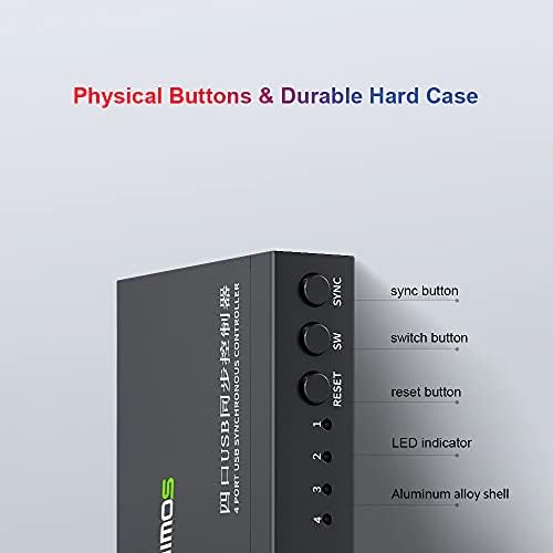 Huiop 4 portas sincronizador USB Sincronizador USB Mouse Controlador síncrono de alumínio KVM Compatibilidade de