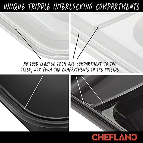 Chefland novo e atualizado em contêiner de alimentos de 2 compartimentos com tampa/bandeja de caixa/almoço com capa, preto