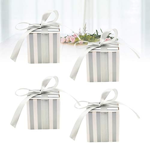 Doitool 10 PCs Caixas de doces listradas coreanas pequenas caixas de chocolate quadrado recipiente de presente com fita para casamento