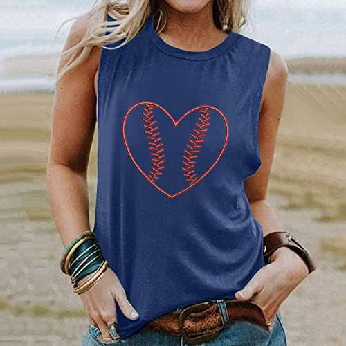 Tampa do tanque de padrões de beisebol para mulheres túnicas de tanque de pescoço sem mangas de verão solto fit
