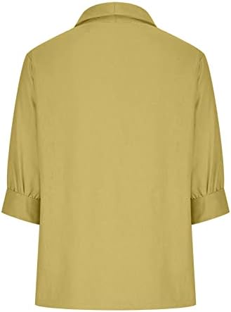 Camisas de linho de algodão para mulheres 2023 Blouses de escritório de meia manga Button Down Do pescoço T Tops de negócios casuais