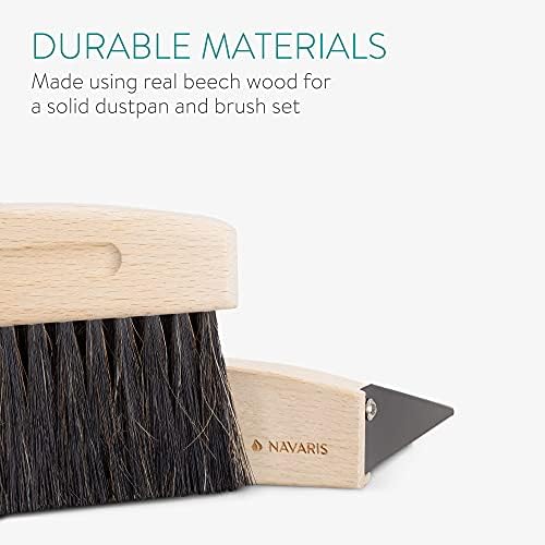 Navaris Small Dustpan and Brush Conjunto - Mini -pó de poeira de madeira para a mesa de mesa - escova compacta para a bancada