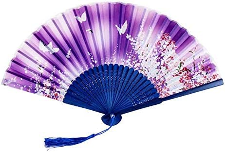 Fã de dobramento htllt na dança manual fãs de bambu de bambu pintando papel dobrável ventilador de flores de mão, h