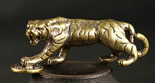 DMTSE Chinês Feng Shui Brass Mini Tiger Pé na Lucky Coin Decor estátua estatuetas para escultura de animais Presente