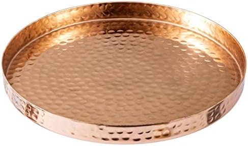 Mygift 11 polegadas de luxo de luxo Bandeja decorativa redonda - Platter e bandeja de vaidade e bandeja artesanal na Índia
