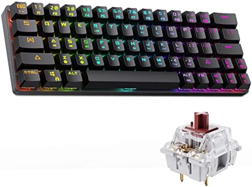 Dierya DK63N 60% Teclado de jogo mecânico sem fio sem fio, teclado BLUETOOTH LARLILHO RGB com teclas de seta, 63 teclas