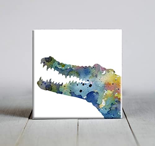 Azul abstrato crocodilo aquarela arte decorativa telha