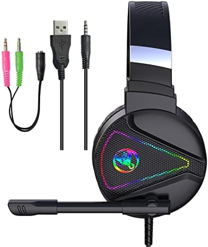 Ｋｌｋｃｍｓ F16 fone de jogo de jogos de 3,5 mm com microfone, 7,1 som surround e fone de ouvido RGB, fone de ouvido para