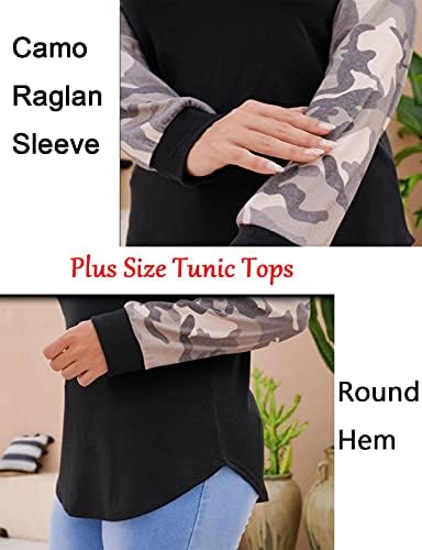 KACYSTORE WOMENS PLUS TAMPS TOPS BLOCO DE COLOR RAGLAN CHAMIS DE MANAGEM LONGA CASSURAS CASUAL CUBLELHO DESCONCIONAIS