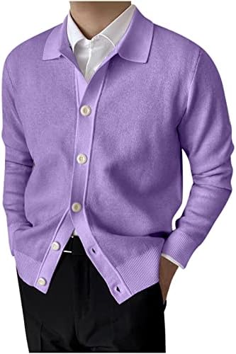 Camisas casuais de botão masculino de lapela malha de manga comprida Cardigan Cardigan Solid Stretch Slim Fit Tops