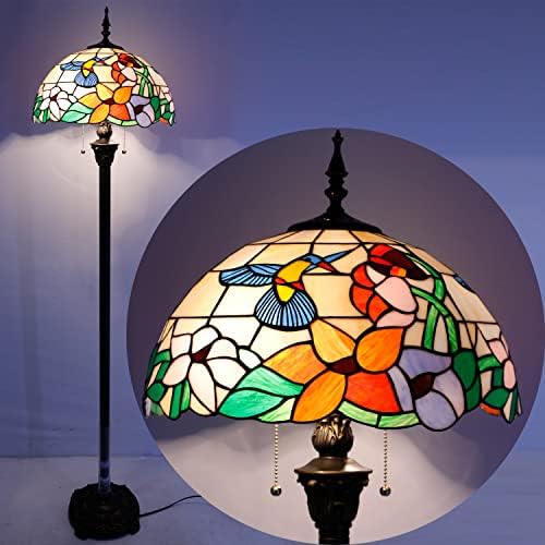 WerFactory Tiffany Floor Lamp Hummingbird Amber Vidro de vidro em pé de leitura Luz 16x16x64 polegadas Antigo canto de canto de canto de canto de lâmpada quarto sala de estar em casa S101 Série