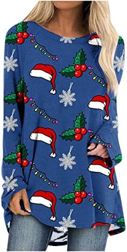 Túnica de túnica plus size para mulheres blusas de manga longa camisas de Natal Tops de boneco de neve tampas de