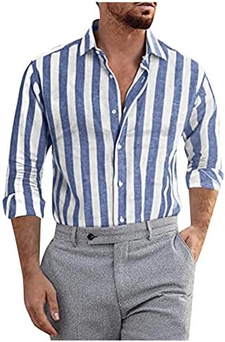 Camisa masculina listrada manga curta botão para baixo camisa