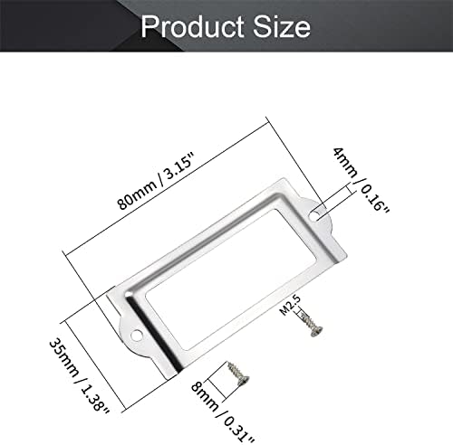 MROMAX 10PCS METAL LABEL FORD, 80 x 35mm Silver Label Frame Card com parafusos para o escritório da biblioteca de