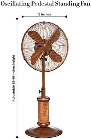 Decobreeze Pedestal Standing Fan, fã oscilante de 3 velocidades com altura ajustável, Nautica, ventilador antigo, 18 polegadas