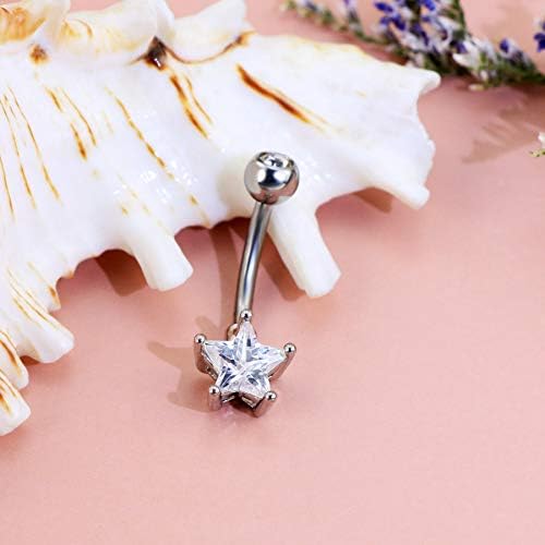 Charm 14g Dainty Belly Butrine Rings Clear Star CZ Anéis do umbigo da barriga 316L Jóias de piercing em aço inoxidável