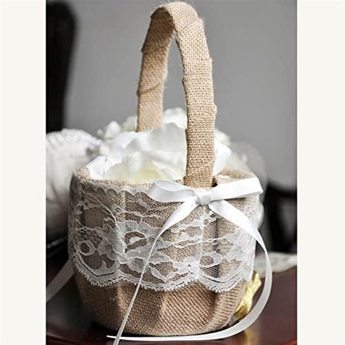 Yueziming Bowknot Lace Flower Girl Basket Petals Bouquets para a Decoração de Cerimônia de Casamento 13x22cm