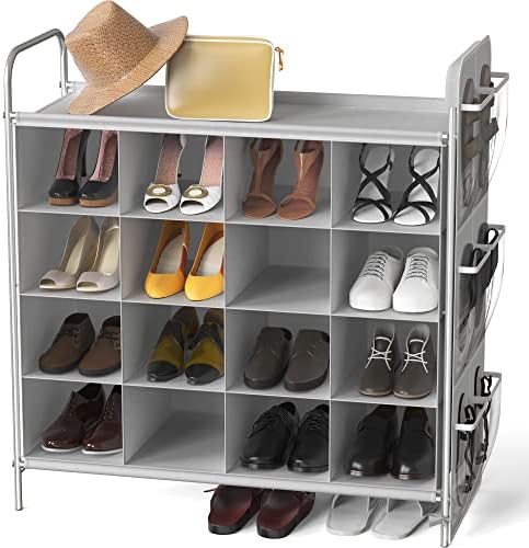 Organizador simples do rack de sapatos de 4 camadas de 4 camadas de 4 camadas, cinza