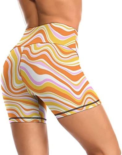 Larsd Vintage 70S Biker shorts para mulheres com cintura alta de cintura alta shorts de ioga retrô floral shorts de corrida
