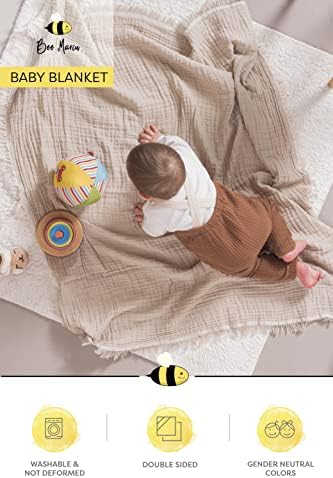 Bee Marin algodão Baby Blanket, 4 camadas, cobertor de bebê de colcha de mussel para recém -nascidos e creche de garoto
