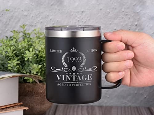 Triwol 1993 Presentes de aniversário de 30 anos para homens e mulheres, caneca de café engraçada Presentes de aniversário para pai, filho, marido, irmão, 30º aniversário do presente de aniversário Idéias para ele, presentes de tumbler de 30 anos de idade, preto