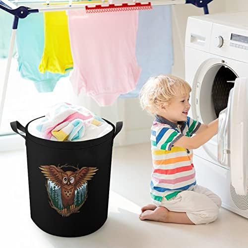 Sunset Owl 42L Round Roundry Basket Casket Roupas dobráveis ​​Hampers com tampo de cordão