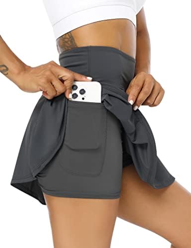 Saia de tênis feminino kojooin plataforma plissada bainha de cintura alta saias de golfe com bolsos shorts executando exercícios