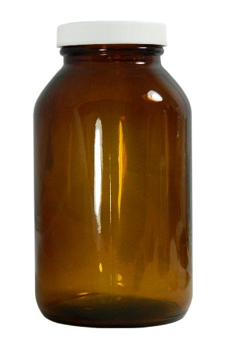 Qorpak 239213 Valuline Amber Glass Wide Bocal Packer Bottle com polipropileno F217 e PTFE ladeado, capacidade de 8,5 onças, 65 mm OD