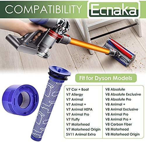 ECNAKA 4 Filtros pré-2 HEPA Post Filtro Substituição para Dyson V8 Animal, V8+, V8 Absoluto, V8 Motorhead, V8 Fibra de Carbono, V7 Absolute, V7 Animal Pro, V7 Animal Plus, V7 Trigger Pro, Compare-se à Parte # 965661-01 e 967478-01